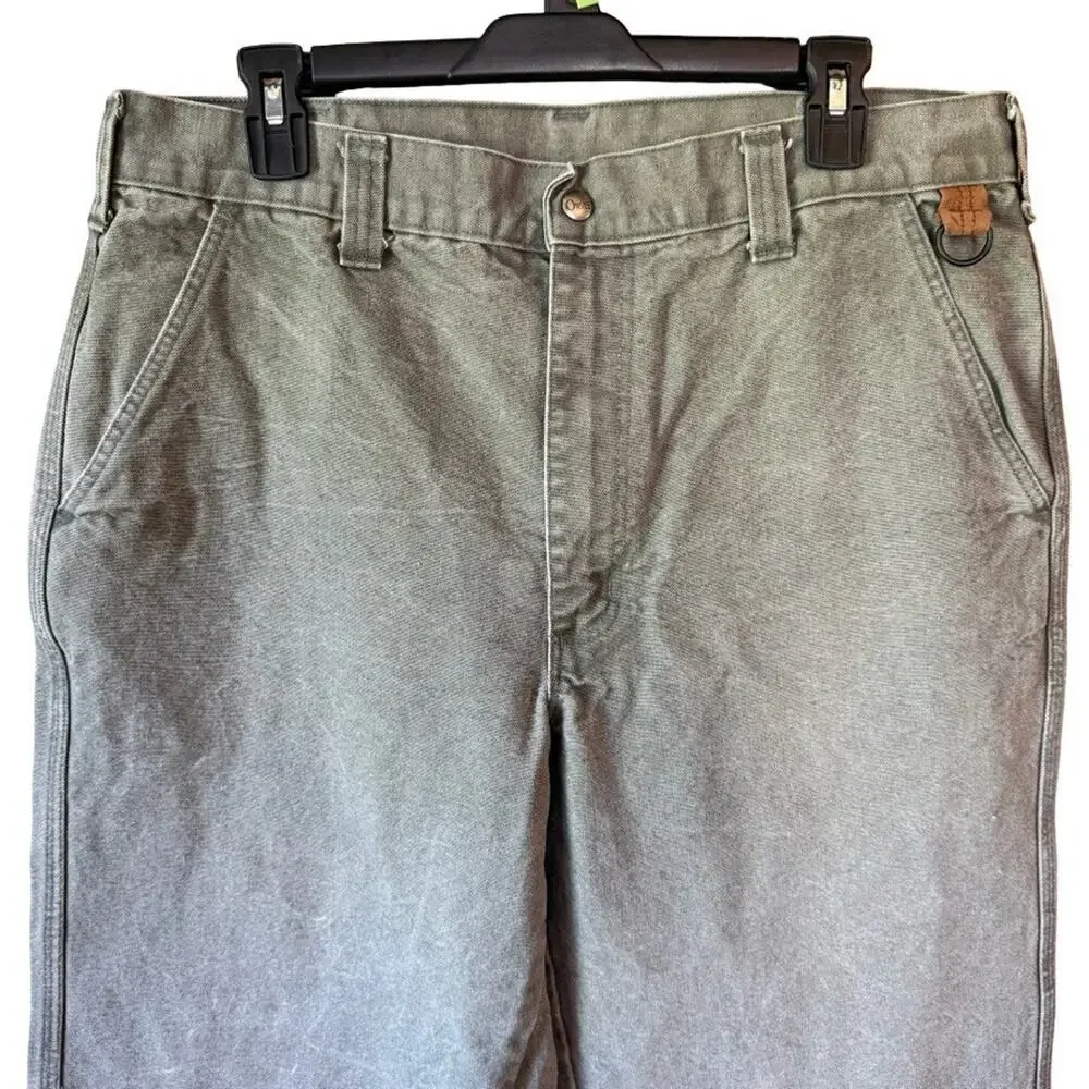 Orvis Vintage Duck Canvas Thick Green Pants Hiking Camping Workwear Mens 36 x 31